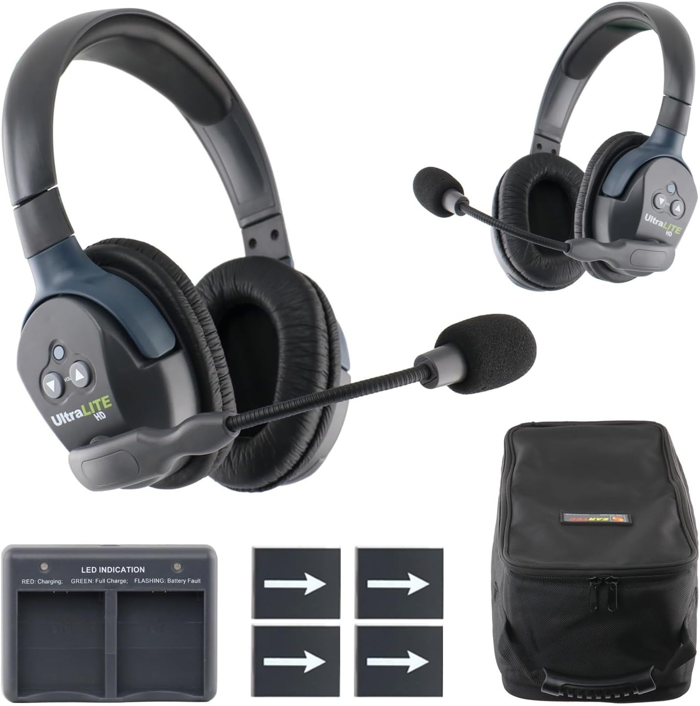 EARTEC UL2D Ultralite-HD 2-Person Full Duplex Wireless Intercom Headset Communication System, Dual Ear Headsets, Up to 1000ft Range, U.S. Company - Bundle Includes 2 Extra Batteries