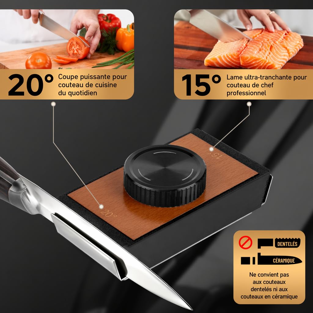 Aiguiseur Couteau Roulants de Couteau Cuisine, Aiguiseur de Couteaux Professionnel Avec 5 Disques à Meuler, Affuteur de Couteaux à Rouleau pour Angle de 15 et 20, Pierre à Aiguiser (Noir)