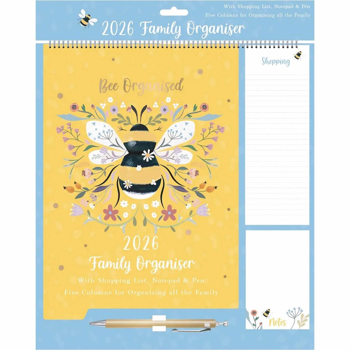 Bees & Flowers Family Organiser 2026, Family Planners, Month To View, Gift