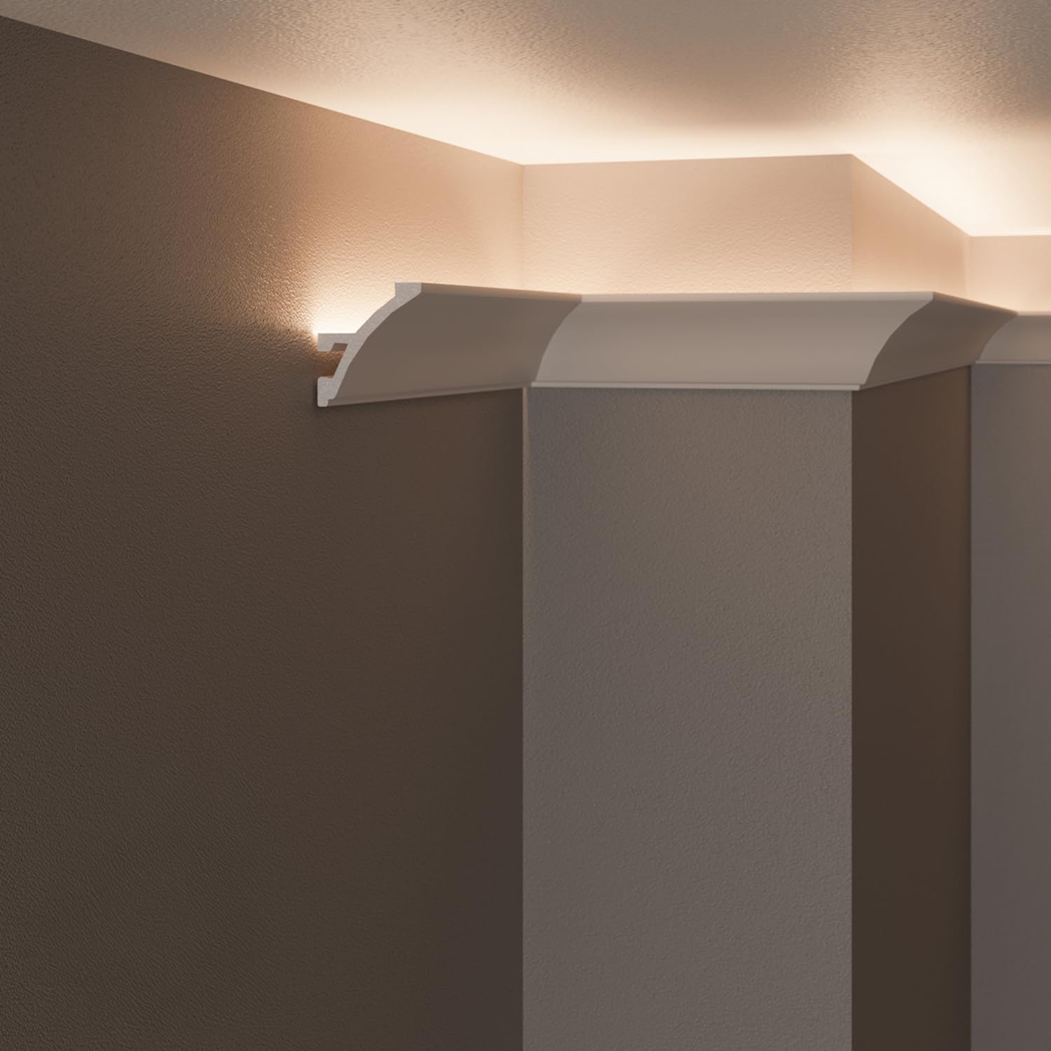 Cornici velette per led a soffitto e parete (4 o 10 metri lineari - KH904), per illuminazione indiretta con le strisce led | decorative, prefabbricate in duropolimero (4)