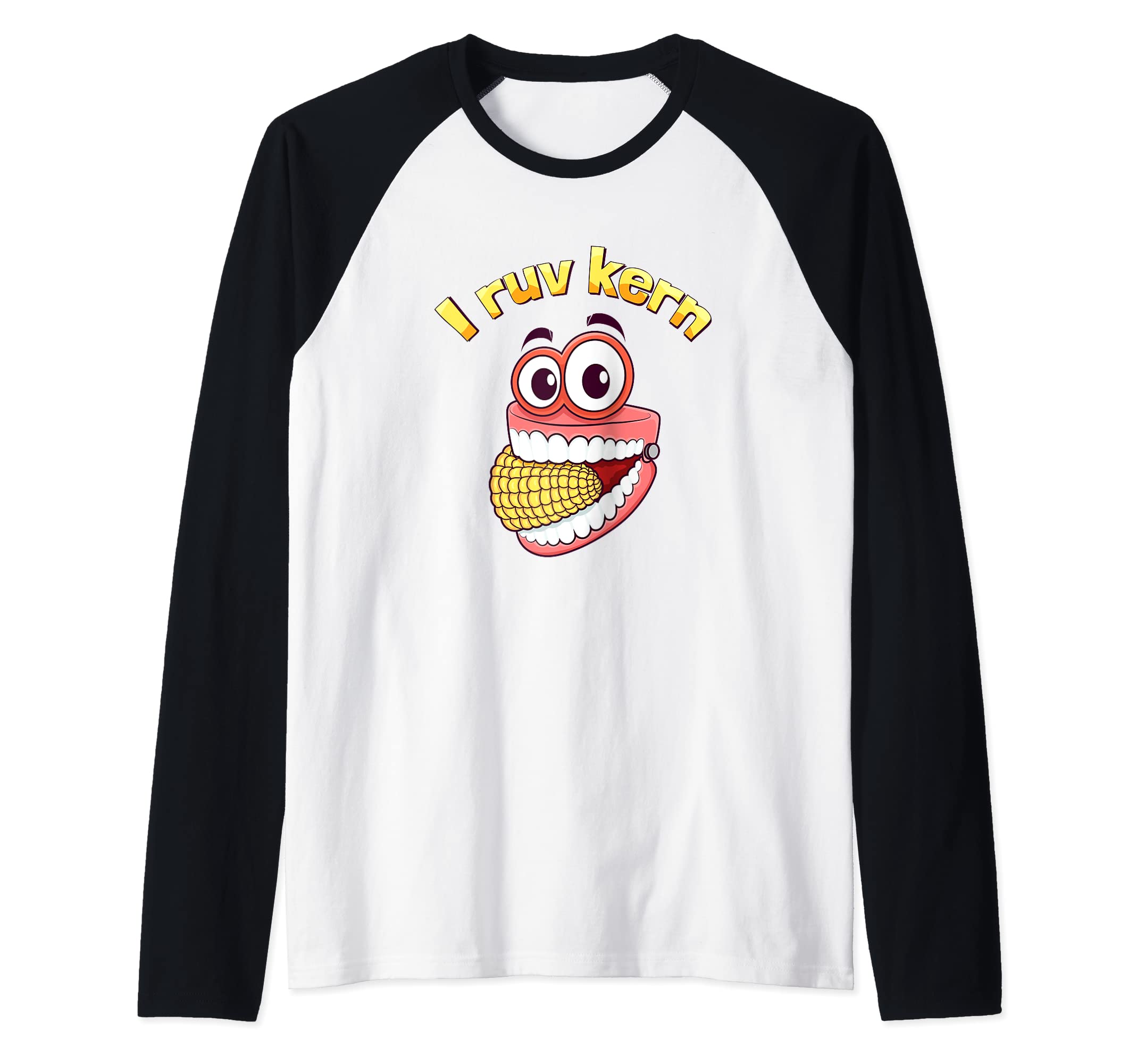 I Love Corn, Funny Dentures, Elderly I Ruv Kern Raglan Baseball Tee