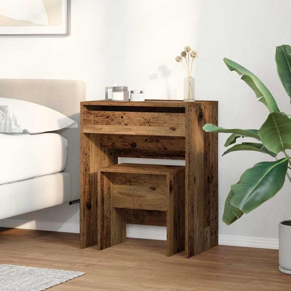 Schminktisch aus Altholz Holzwerkstoff 60 x 40 x 75 cm mit Schublade, Makeup Spiegel und Stauraum für Schlafzimmer, Jugendzimmer, Ankleidezimmer, Organizer und Pflege