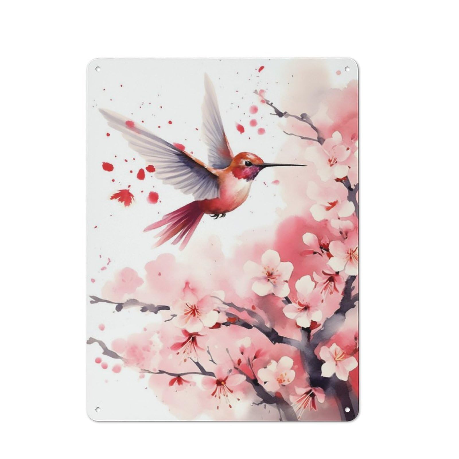 Junmoney Humming Bird Watercolor Classic Metal Wall Decor 40X30cm, Metal Sign For Cafe, Pub, Workshop Or Home Bar, Small Accent For Blank Walls