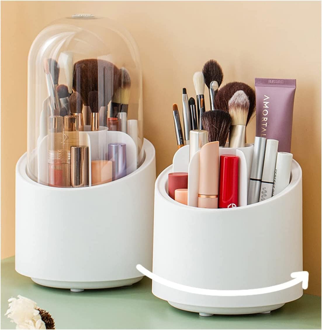MOYESTA 360°Rotating Makeup Brushes Organizer with Lid Cosmetic Brush