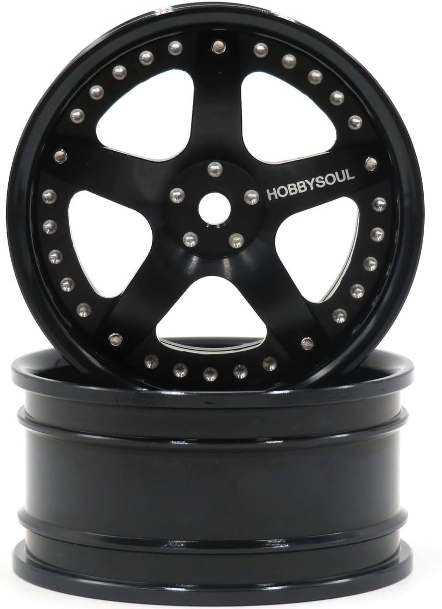 hobbysoul 2pcs RC 1/10 Aluminum Alloy Wheel Rims Hex 12mm Adjustable Offset Black Color Fit 1:10 RC On Road Drift Touring Car Tires