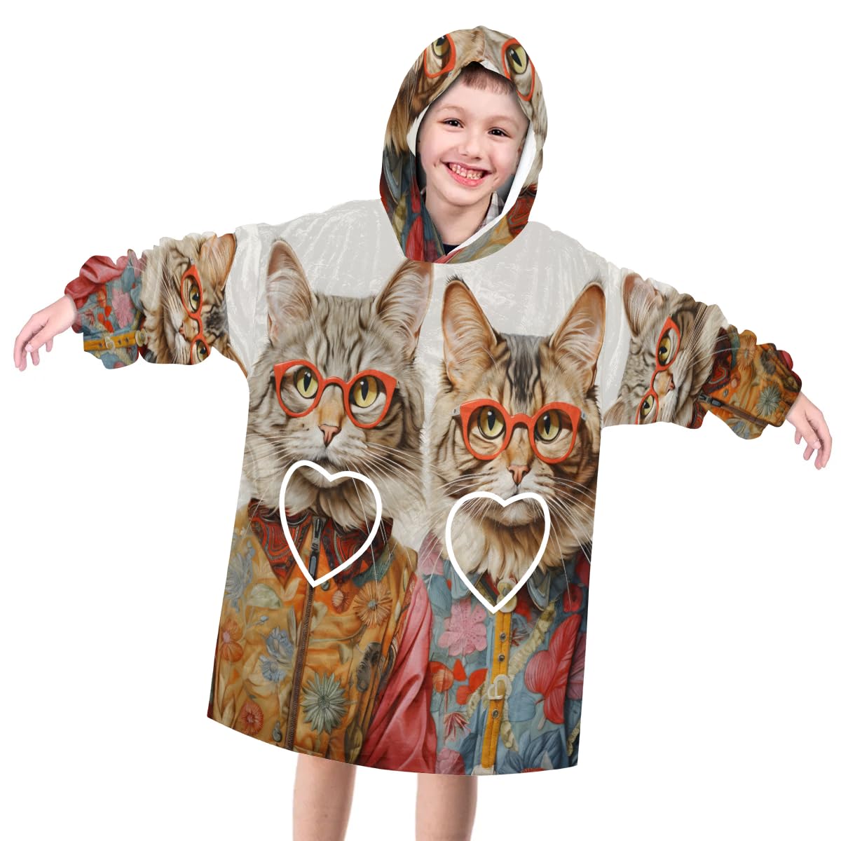 Wearable Blanket Hoodie for Kids, Calico Cat Fleece Sweatshirt Blanket Oversized Blanket Sweatshirt with Pocket Flannel Warm Hooded Blanket 6-10 Year Old Girl Boy Gift, One Size