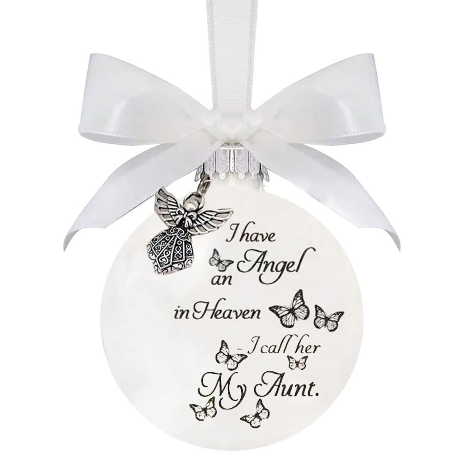 Angel in Heaven Memorial Ornament Christmas Decorations, Feather Memory Ball Christmas Tree Memorial Hanging Pendant, Sympathy Gifts for Loss of Aunt