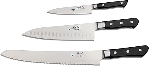 MAC Juego de cuchillos serie profesional 3 piezas PRO-31, MTH-80 Pro series 8" cuchillo de chef con hoyuelos, PKF-50 Pro serie 5" cuchillo de pelar,