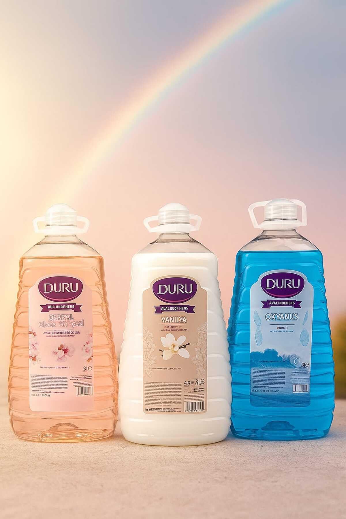 Duru Mutluluk Serisi 3'Lü Set X 3 Litre/Değerli Çiçekler-Vanilya-Okyanus (Saplı Ovma Topu Hediye)