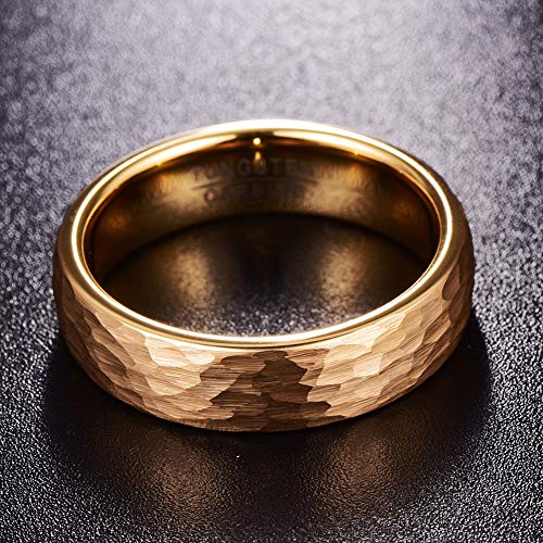 Vakki Gold Hammered Tungsten Ring 6mm/8mm Wedding Band for Men Women Hammered Finish Comfort Fit Size 5-123