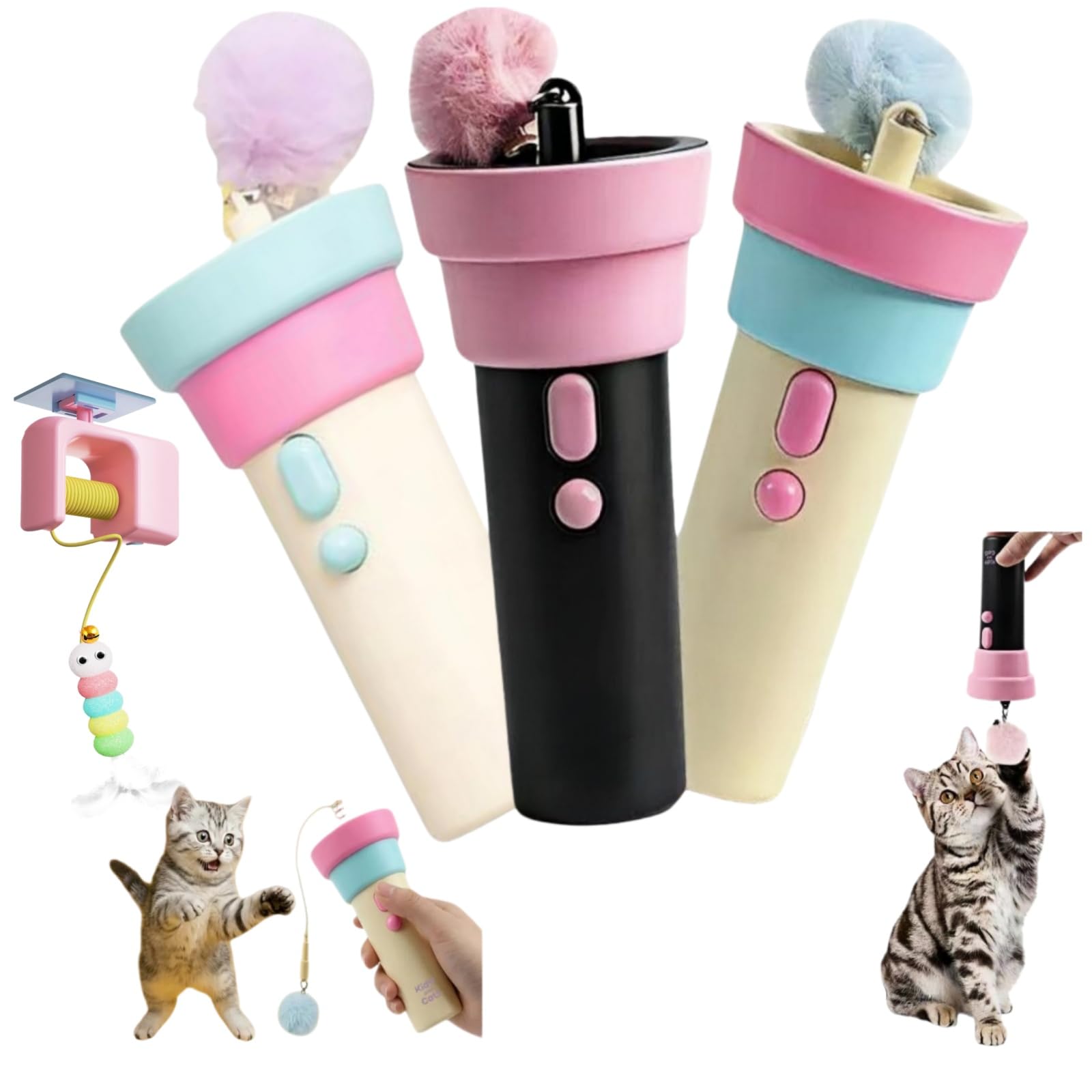 Générique Jouet Chat, Canne A Peche pour Chat avec Corde Telescopique, Jouet Interactif Electrique Lanceur De Balles pour Chats (A)