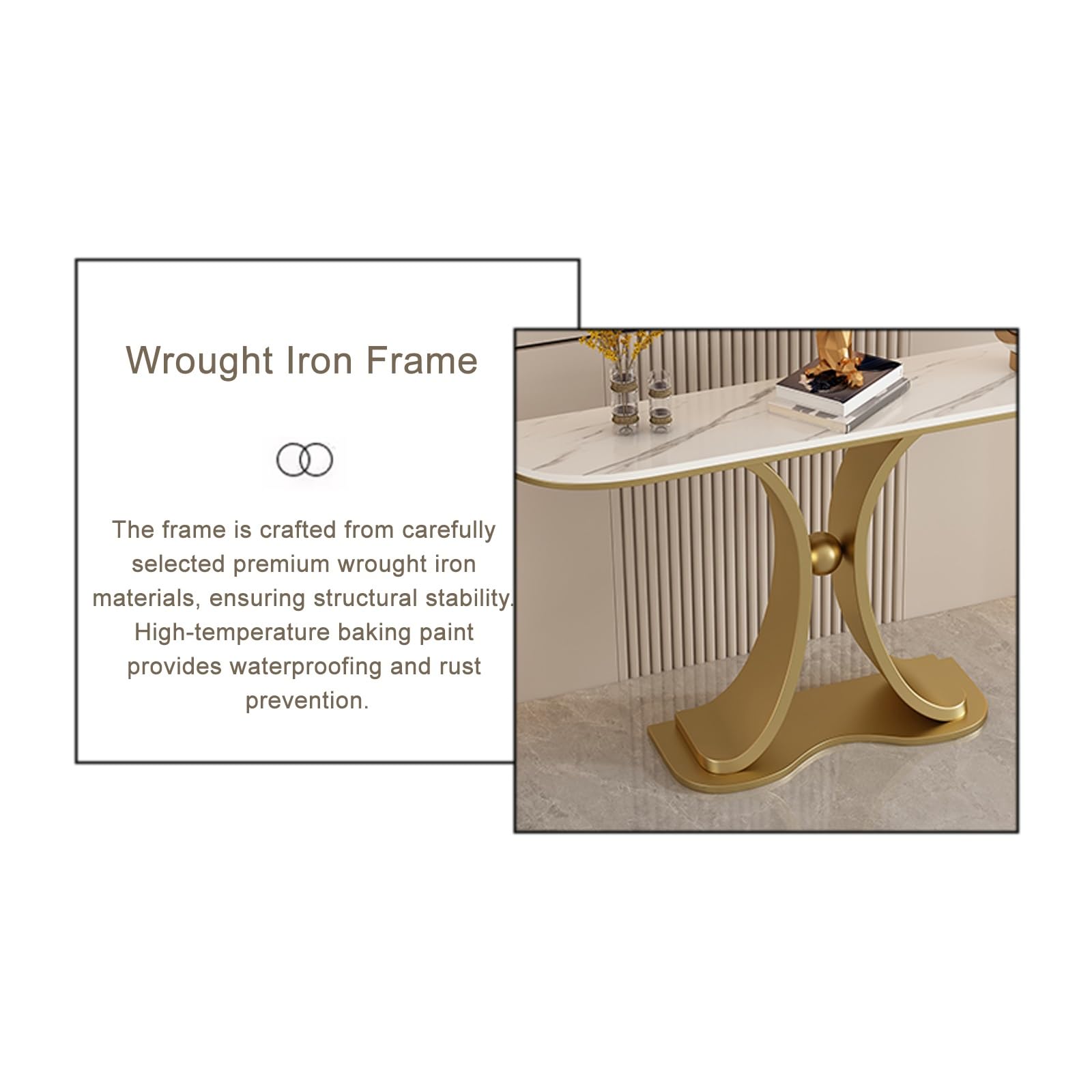 Elegante Mesa Consola Estrecha de Estilo Industrial de 150 cm (59") - Tablero de mármol y Base geométrica de Metal, Entrada, el recibidor, la Sala de Estar y la decoración m