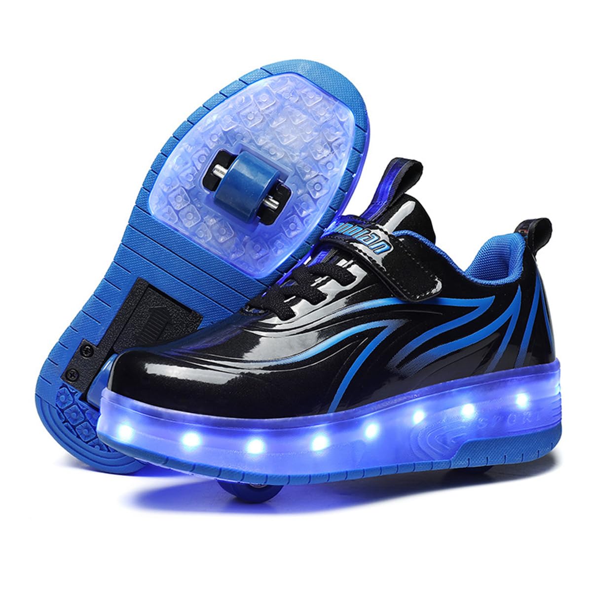 Mateju Chaussures à roulettes Garçons et Filles, Patins à Deux Roues Rétractable 2 en 1 Enfants Chaussures de Skateboard Adolescents Chaussures de Sport pour Intérieur Extérieur