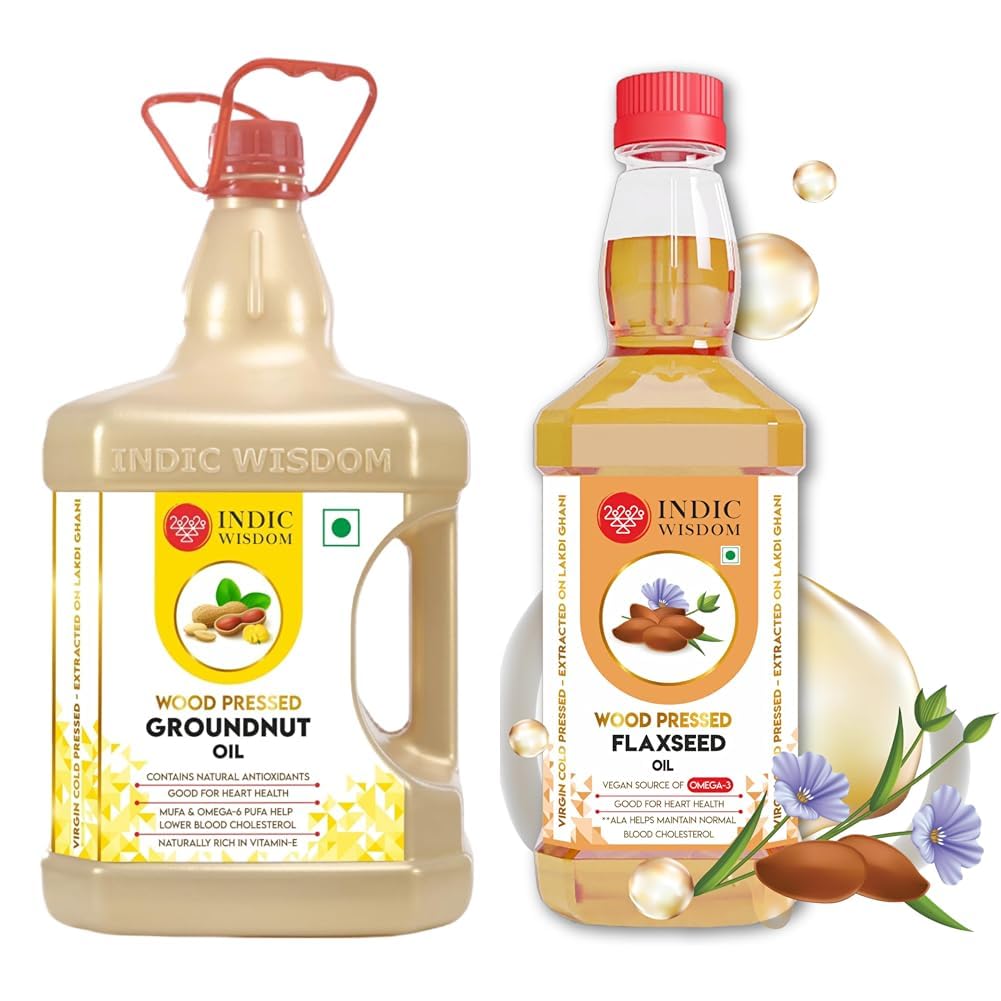 IndicWisdom Wood Pressed Oils (Groundnut Oil 5 Liter | Flaxseed Oil 200 ML) (Cold Pressed Oil - Extracted on Wooden Churner) (B0CYCKJ3NX) Amazon Price History, Amazon Price Tracker