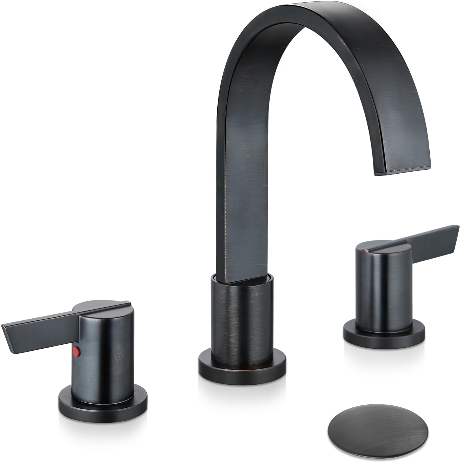 Hcfyauis Oil Rubbed Bronze 8 Inch Widespread Bathroom Sink Faucet,Modern Waterfall 3 Hole 2 Handles Bathroom Faucet 8" Vanity Faucets With Pop Up Drain And Water Supply Lines,