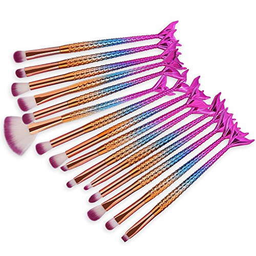 DETALLAN Makeup Brushes 15Pcs Professional Makeup Brush Set Synthetic Foundation Blending Concealer Liquid Powder Cream Cosmetics Brushes Set (Colorful B)