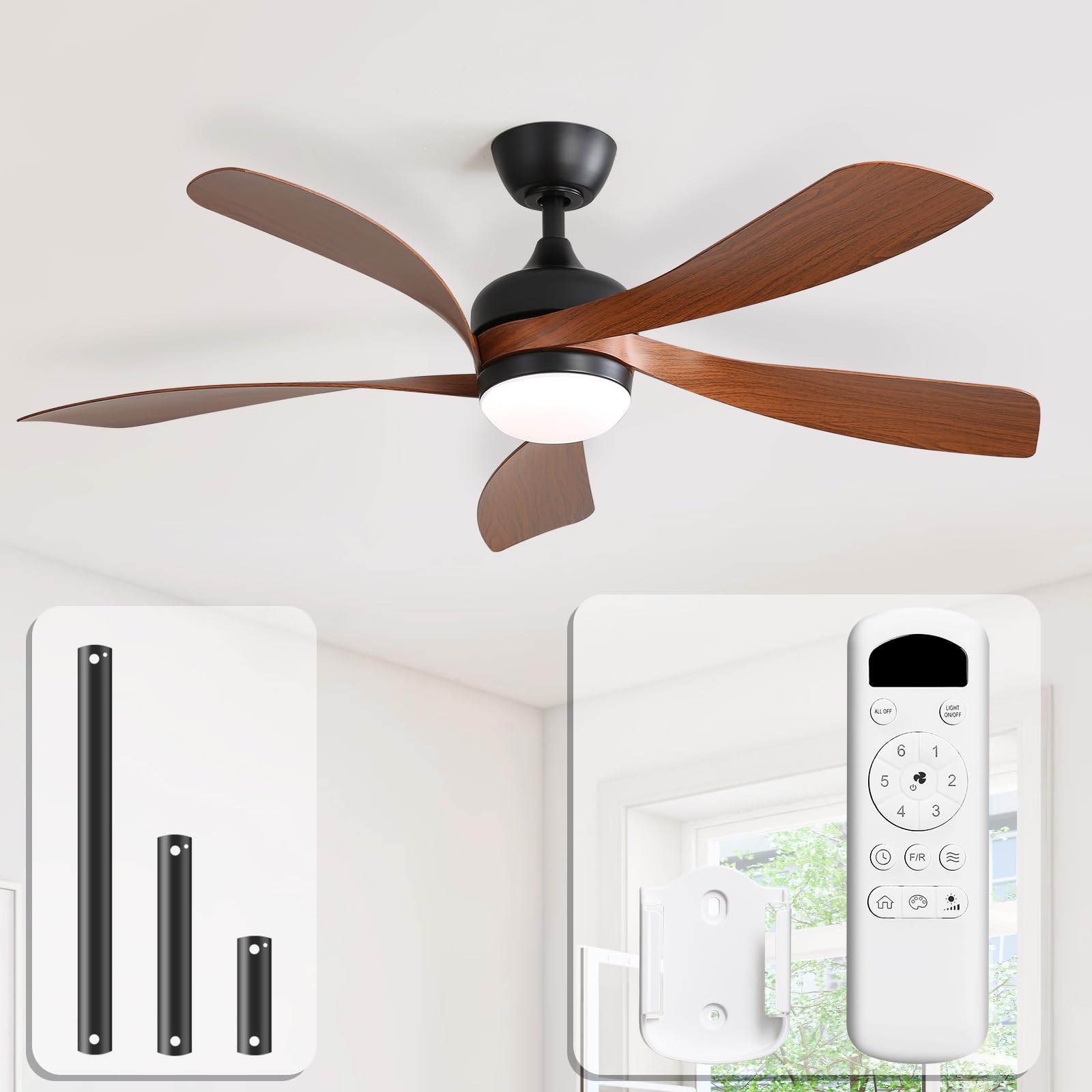 DHGIE Lampe De Ventilateur Retro Bamboo Ceiling Light Ventilateurs De Plafond Avec Lumière Et Télécommande Réversible Silencieux Avec 6 Niveaux De Vitesse Du Vent Lumière Réglable Avec Ventilateur