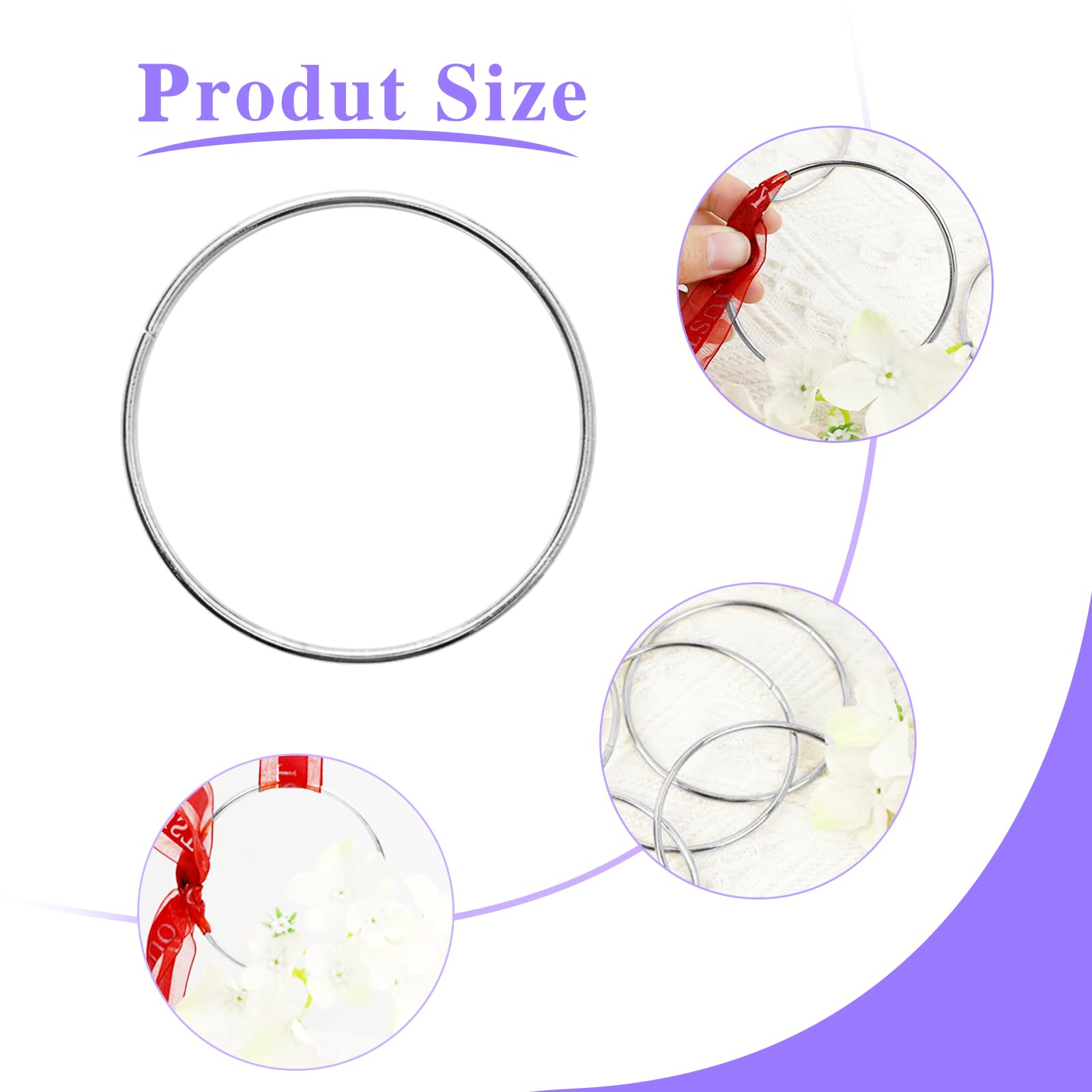 KALIONE Lot de 20 anneaux en métal argenté pour le bricolage - 5 cm - Anneaux décoratifs pour attrape-rêves, anneau macramé, technique d'enroulement, floristique, couronne de mariage, cerceaux