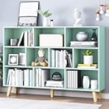IOTXY Wooden Open Shelf Bookcase - 3-Tier Floor Standing Display Cabinet Rack with Legs, 10 Cubes Kids Bookshelf, Tiffany-Green
