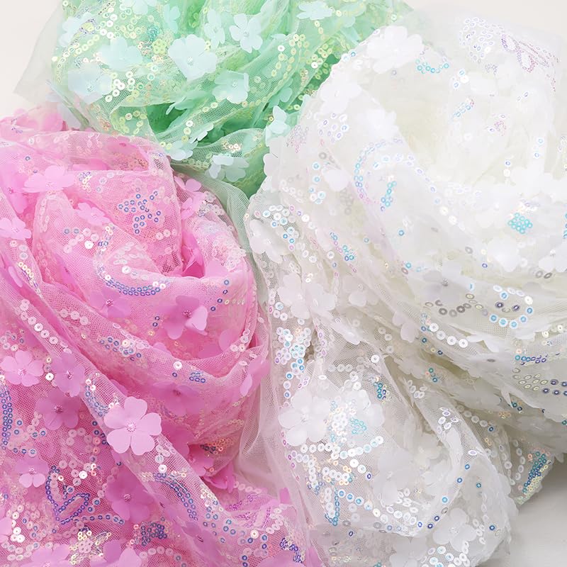 1/2/5 Yardas 130cm DIY Malla Hecha a Mano Bordado Lentejuelas 3D Flor Tul Tela DIY Lazo Material para decoración Ropa Manualidades