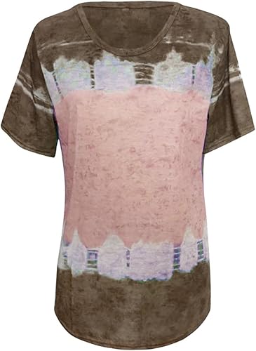 Miniatura 2 de Apfopard Womens Plus Size Tie Dye T-Shirt Loose Fit O Neck Short Sleeve Shirt Casual Cute 2023 Summer Tops Blouse Round Neck