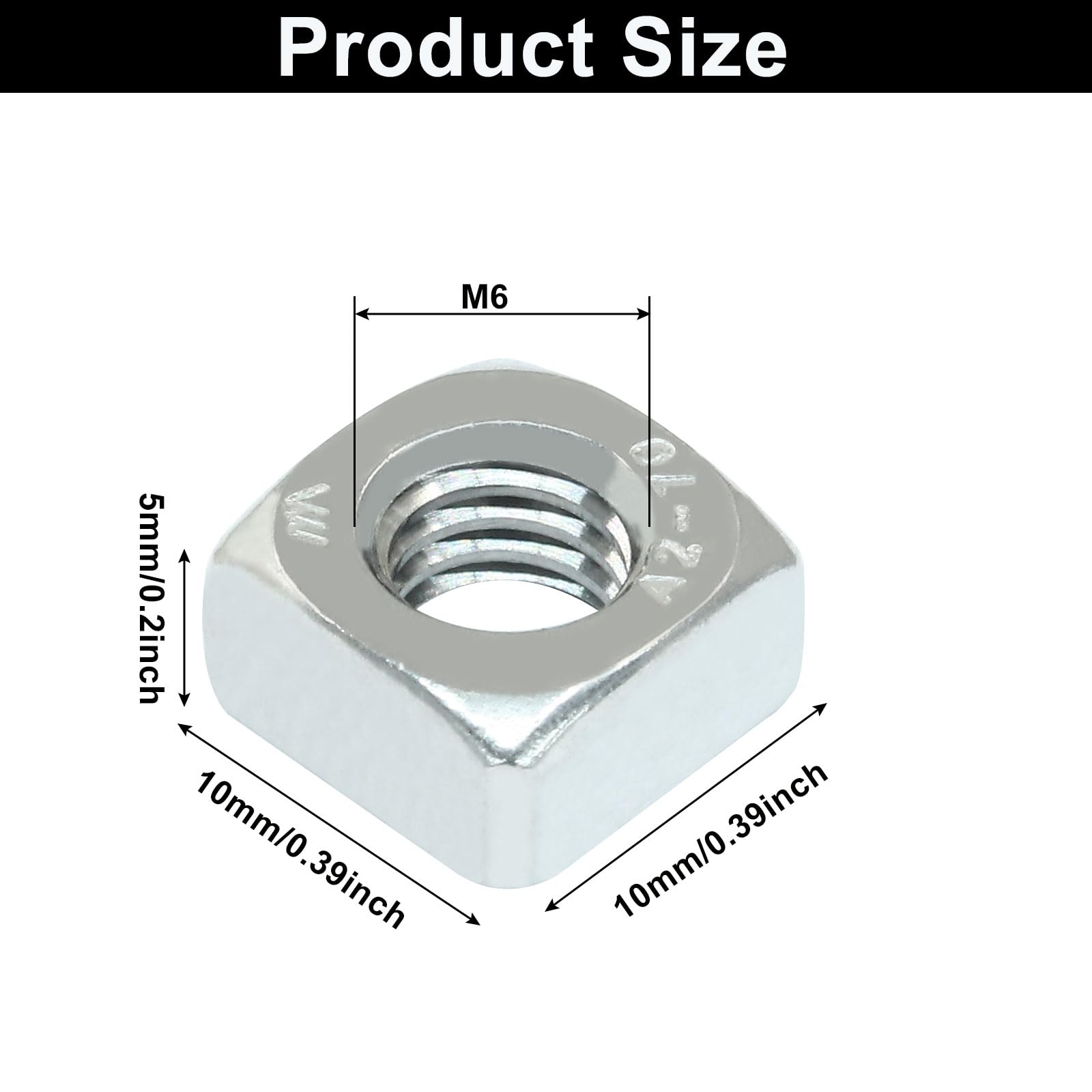 Stainless Steel Square Nuts - 50 Pack M6 -3