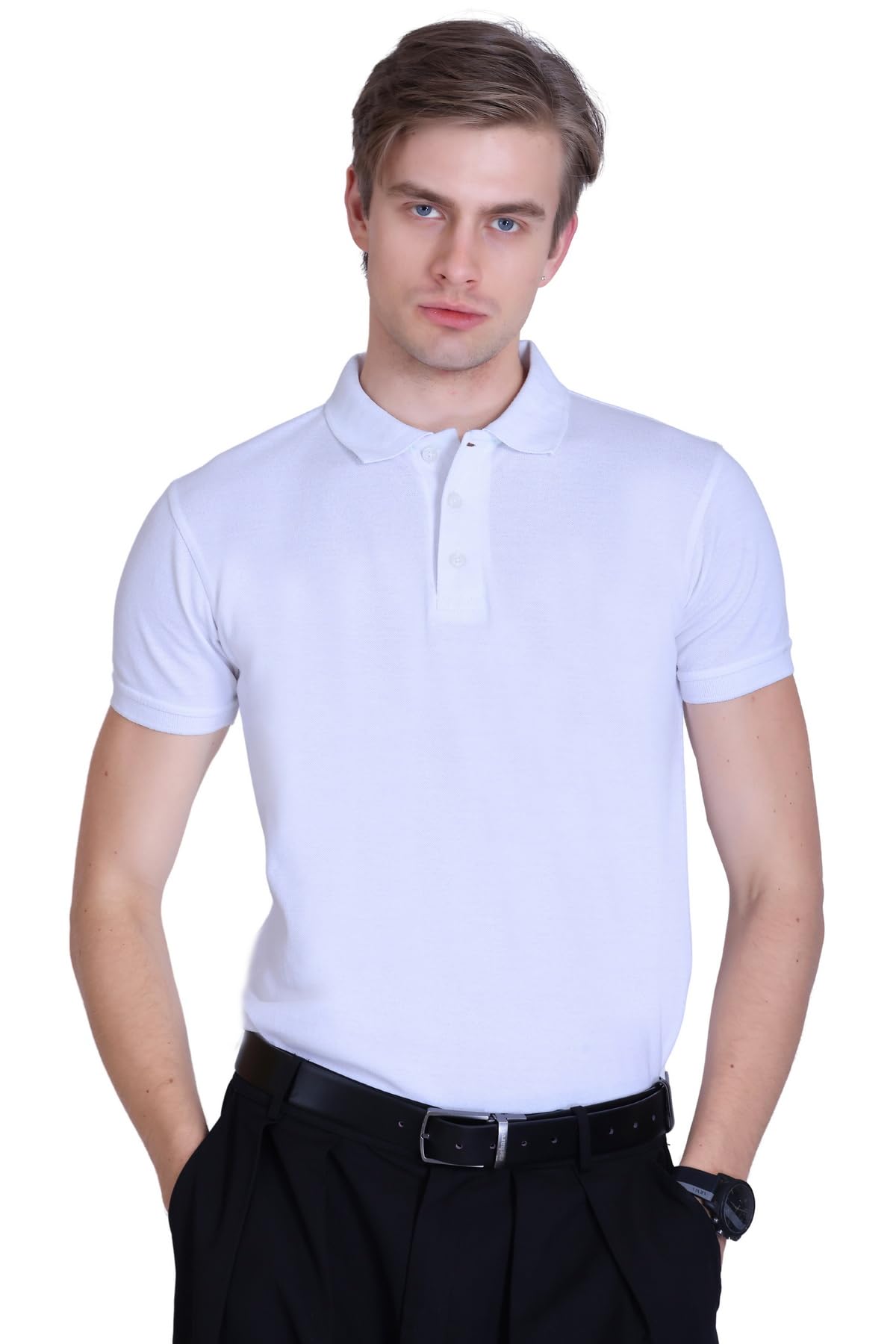 Men's White Polo Neck T-Shirt | 100% Organic Cotton | Soft Breathable Regular Fit Polo Tee-picture-39