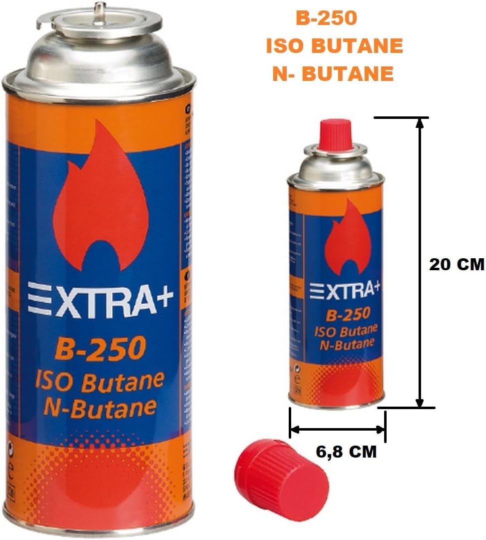 Pack de Cartuchos de Gas Butano 220g, 100% Butano Puro, para Hornillos, Quemadores y Cocinas Portátiles, con Válvula de Seguridad (12 BOMBONAS)