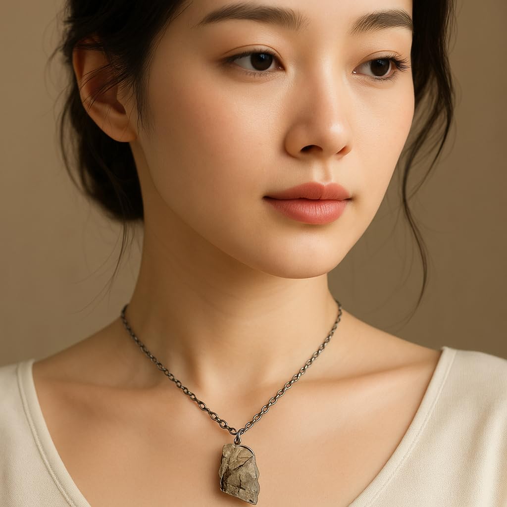 Raw Gemstone Pendant Necklace for Women |Natural Healing Crystal Rough Pendant 15–25 Carat | 8–14 mm Stone |Black Plated Chain 16+2 Inch Adjustable | Gift Jewelry - Image 2