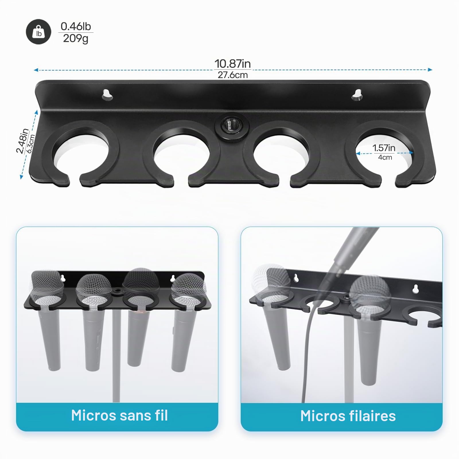 [Mise à niveau 2026] Support de microphone multiple pour support de micro organisateur de rangement pour plusieurs micros dynamiques portables filaires et sans fil Support mural ou rembourrage