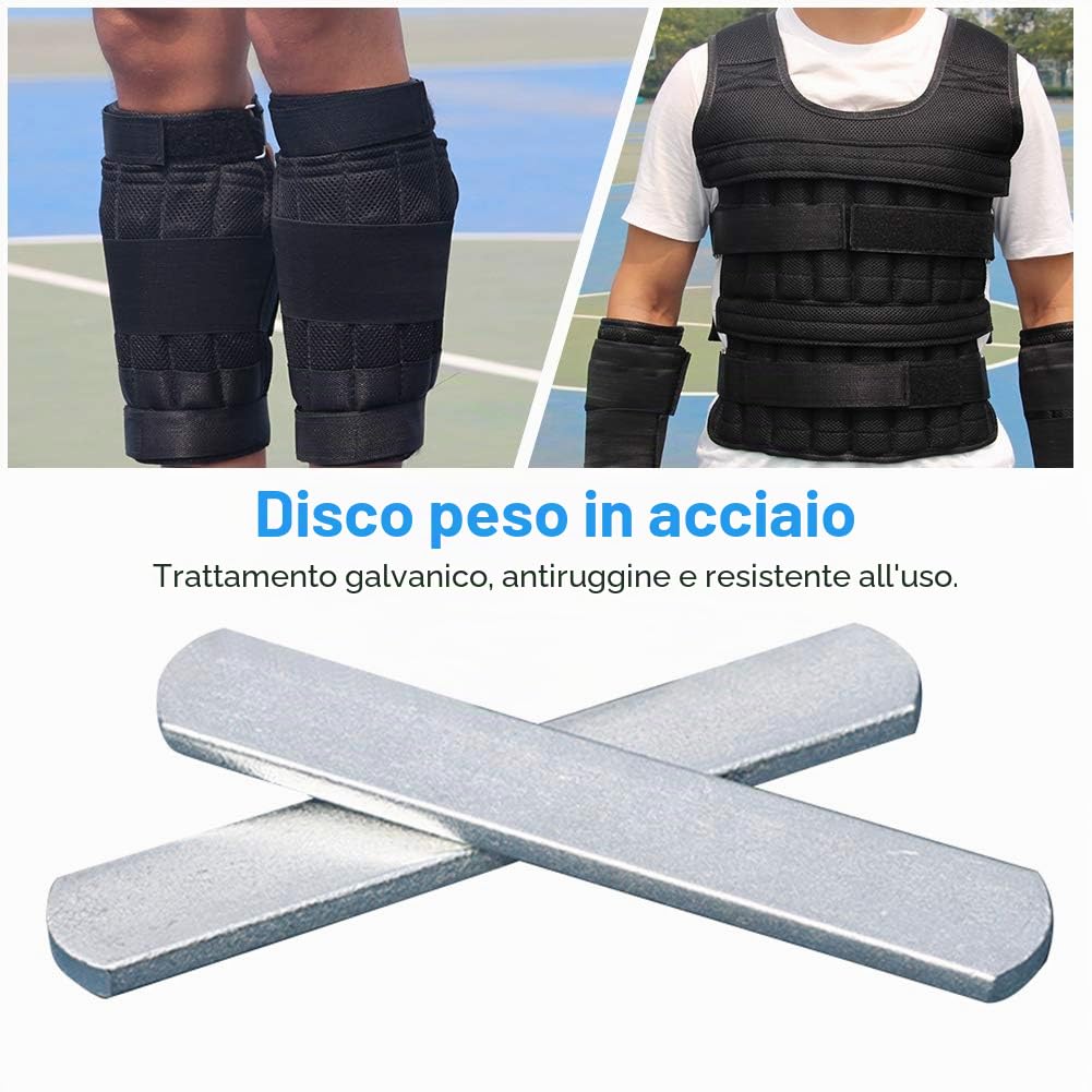 Piastra in acciaio per gilet con pesi, peso per allenamento con sovraccarichi, piastra in acciaio per gilet, regolabile, testa tonda, antiruggine