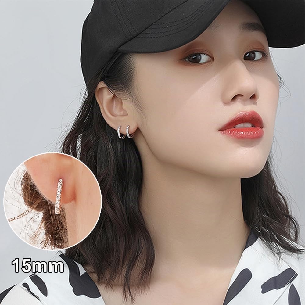 jiamiaoi Orecchini a Cerchio per Uomo Donna Argento Sterling 925, Oro Bianco 18 Carati