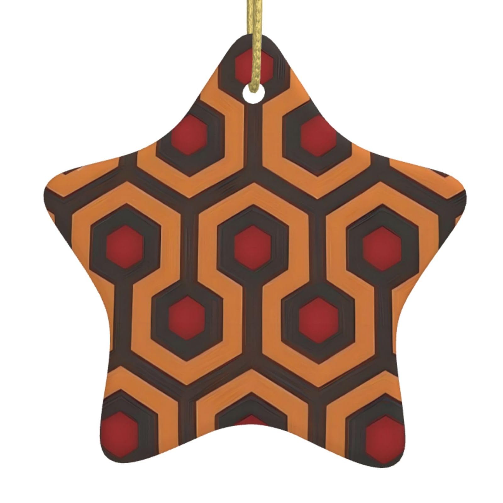 Shining Overlook Christmas Ceramic Star Pendant with Punched Holes and Gold Wire Rope, Christmas Tree Home Decoration