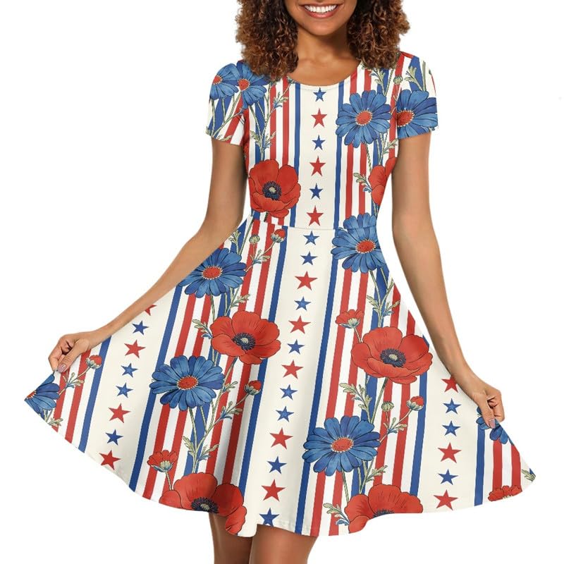 Image of Irisjudy T Shirt Dress for Women Short Sleeve Girls Short Sleeve Dress Plus Size, O Neck Knee Length Midi Dress for Ladies