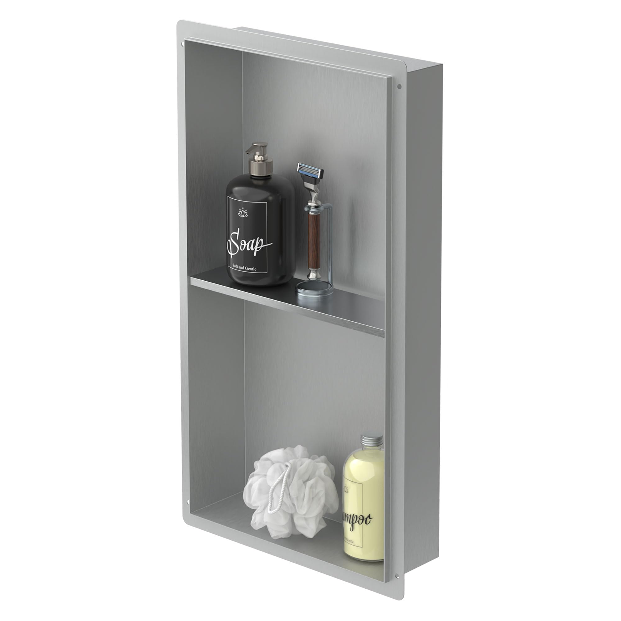 Niche Module Encastré 60x20x10 Cm En Acier Argenté Pour Porte Brosse Toilette Et Papier Hygiénique étagère Murale Porte-rouleau Armoire Murale Wc