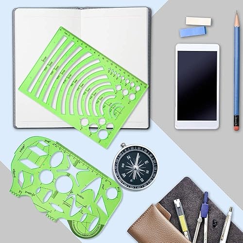Miniatura 6 de Plantillas de dibujo de geometría reglas de plástico verde transparente multifunción para diseño de oficinas, encofrados de edificios escolares, 1