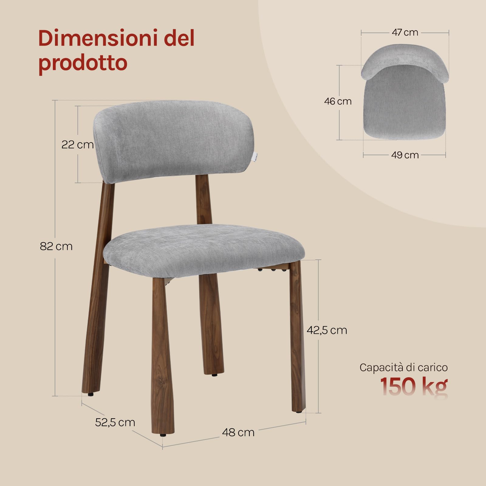 WOLTU Set di 6 Sedie da Pranzo, Sedie da Cucina Imbottita di Stile Moderno, Tessuto Chenille, Gambe Metalliche Effetto Legno Per Sala da Pranzo e Cucina, Grigio