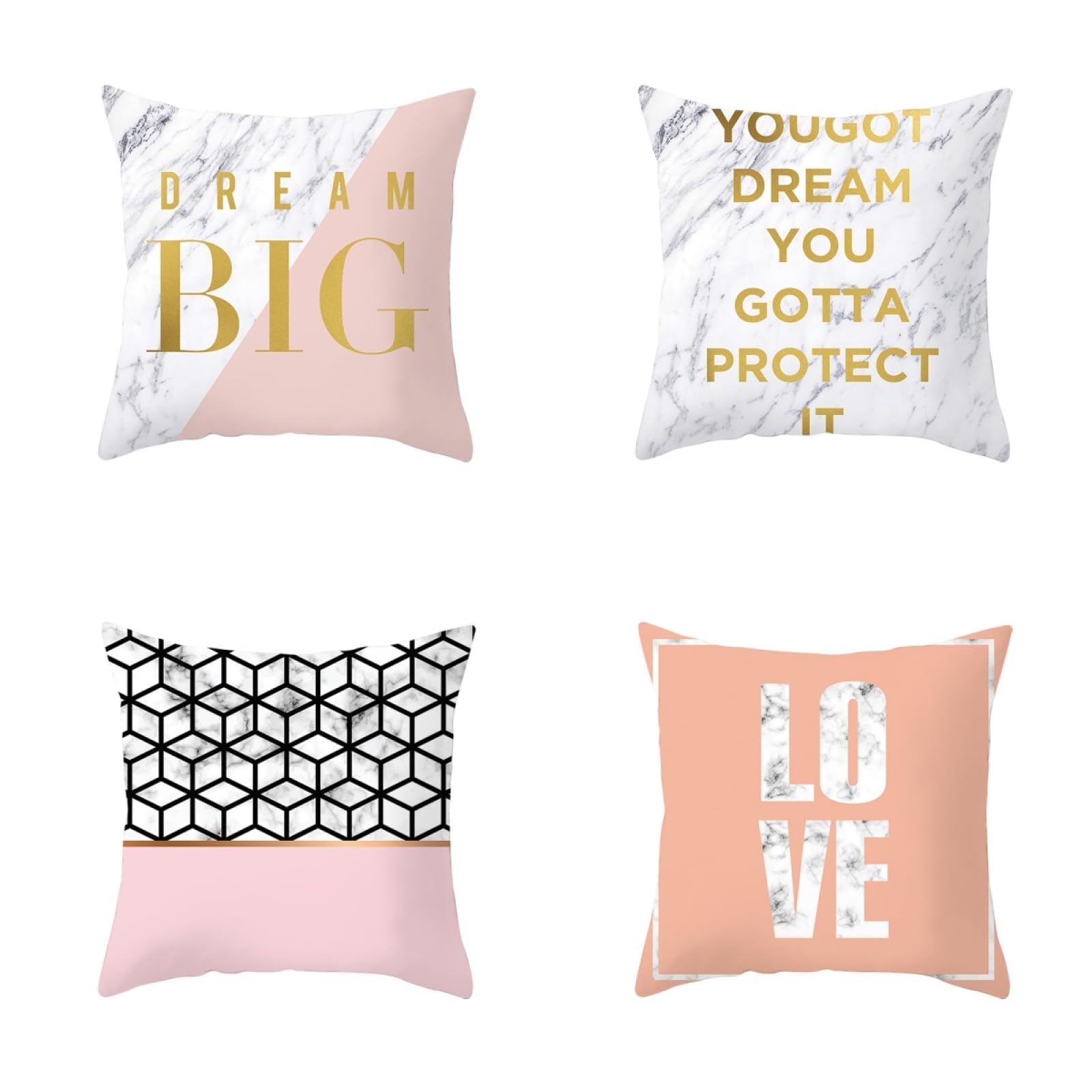 Cushion Covers Gold Black Pink Pillow Cases 4 Pack Sofa Cushions 40x40cm