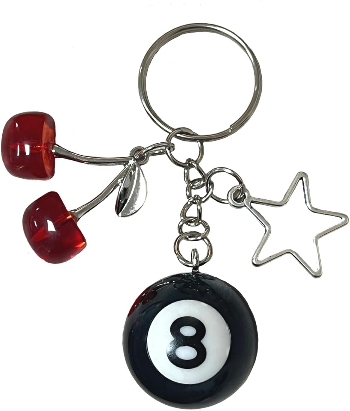 8 Ball keychain, Cherry Keychain, Eight Ball Keychain with Star, Pool Ball Keychain, Creative Key Chain