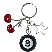 8 Ball keychain, Cherry Keychain, Eight Ball Keychain with Star, Pool Ball Keychain, Creative Key Chain