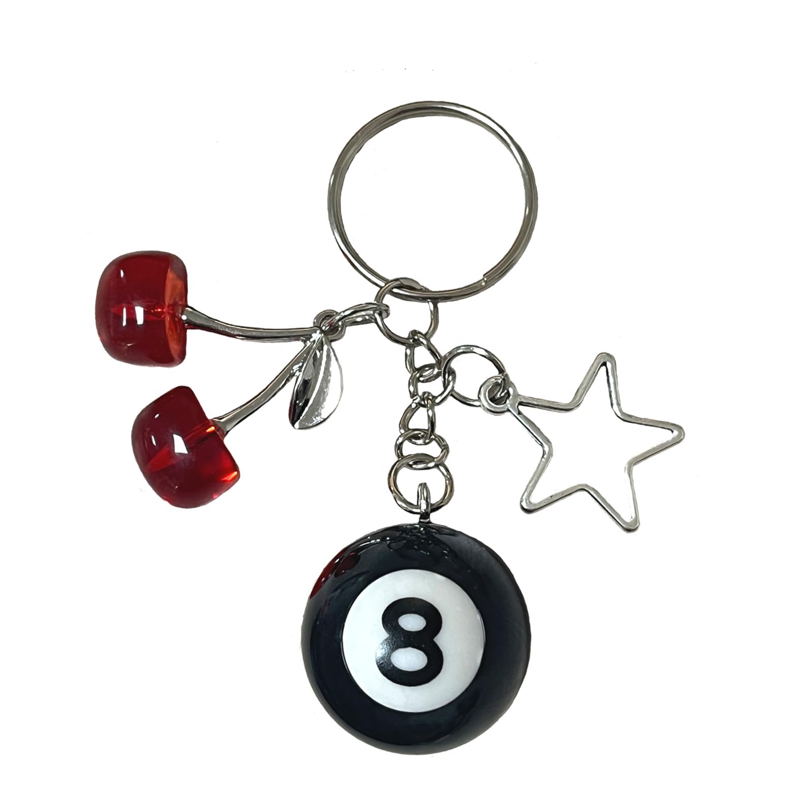 spansee 8 Ball keychain, Cherry Keychain, Eight Ball Keychain with Star, Pool Ball Keychain, Creative Key Chain
