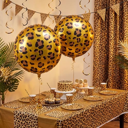 Image of BBTO 6Pcs 18 Inch Cheetah Leopard Balloons Foil Balloons,New Golden Brown | Cheetah Balloons Spots Leopard Jungle Animal Decorations for Wildlife Cheetah Zoo Theme Birthday Party Supplie