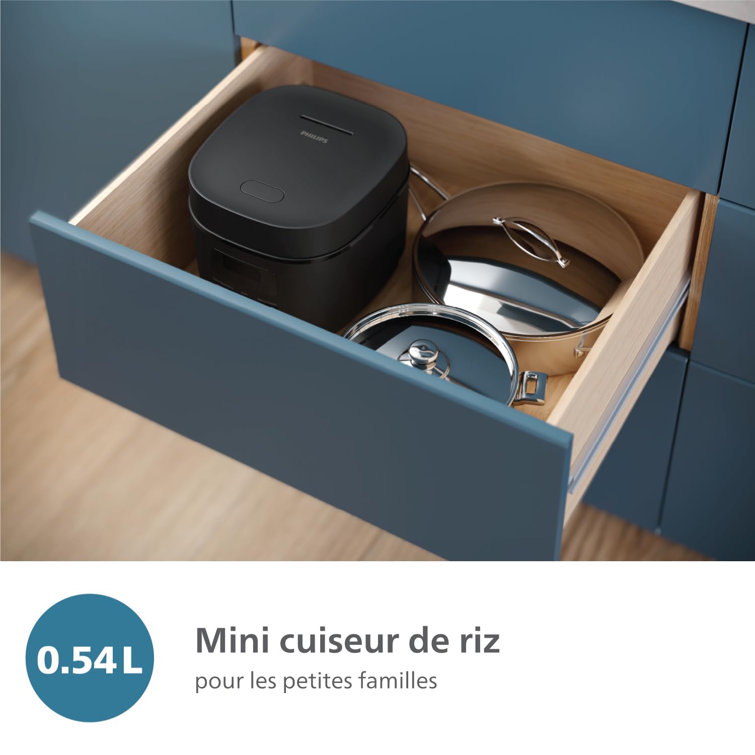 Philips Mini-cuiseur à riz série 3000-0,54 l, revêtement Bakuhanseki 5 couches, mode de cuisson rapide 30 min, 5 menus automatiques, noir (HD3080/80)
