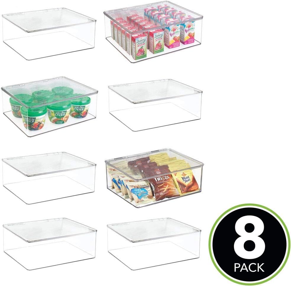 Bеѕt Dеаl Chеар 🛒 mDesign Plastic Stackable Kitchen Pantry Cabinet/Refrigerator Food Storage Container Box with Lid - Organizer and Holder for Packets, Snacks, Fruits, Produce, Pasta - BPA Free, 8 Pack - Clear
