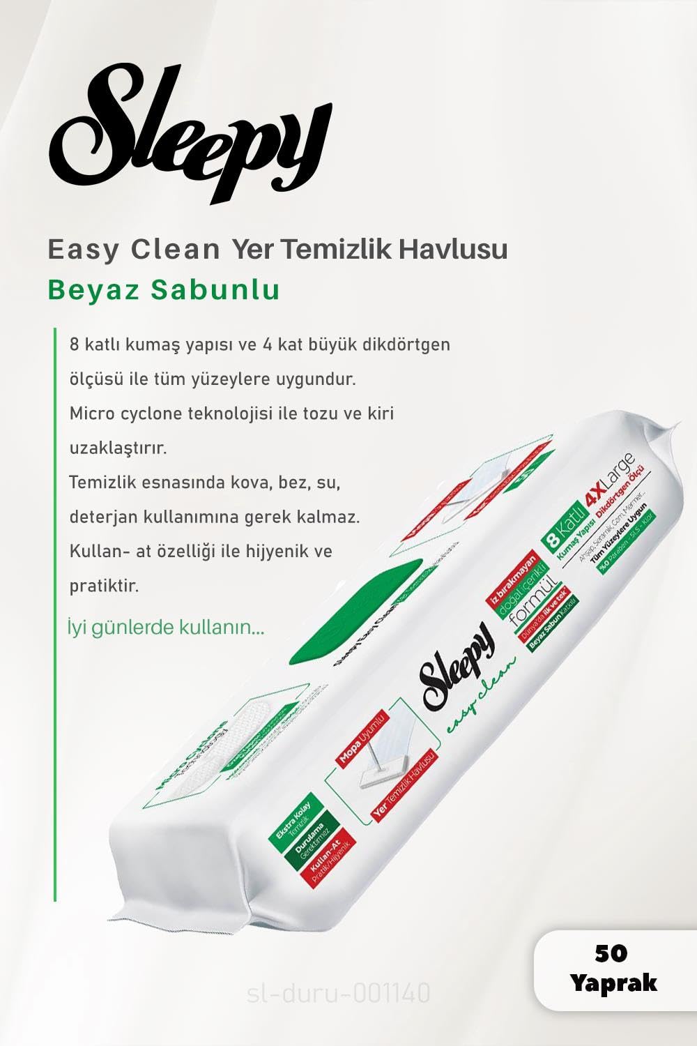 Sleepy Arap Sabunu,Çamaşır Suyu, Beyaz Sabun Katkılı 4 XL Yer Temizlik Havlusu 50 Yaprak ve ROSIE Pamuk