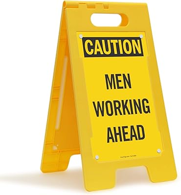 SmartSign 25 x 12 inch “Caution - Men Working Ahead†Two-Sided Folding Floor Sign, Digitally Printed Polypropylene Plastic, Black and Yellow
