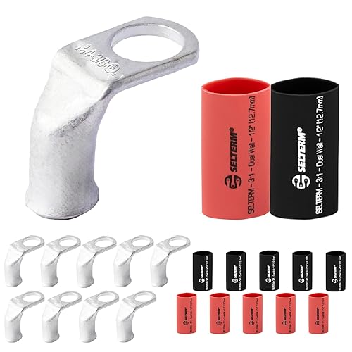 Miniatura 520 de SELTERM - Terminal en anillo de grado marino UL 2/0 AWG 3/8 pulgadas (25 uds) para batería, terminal tubular de cable eléctrico, conector calibre