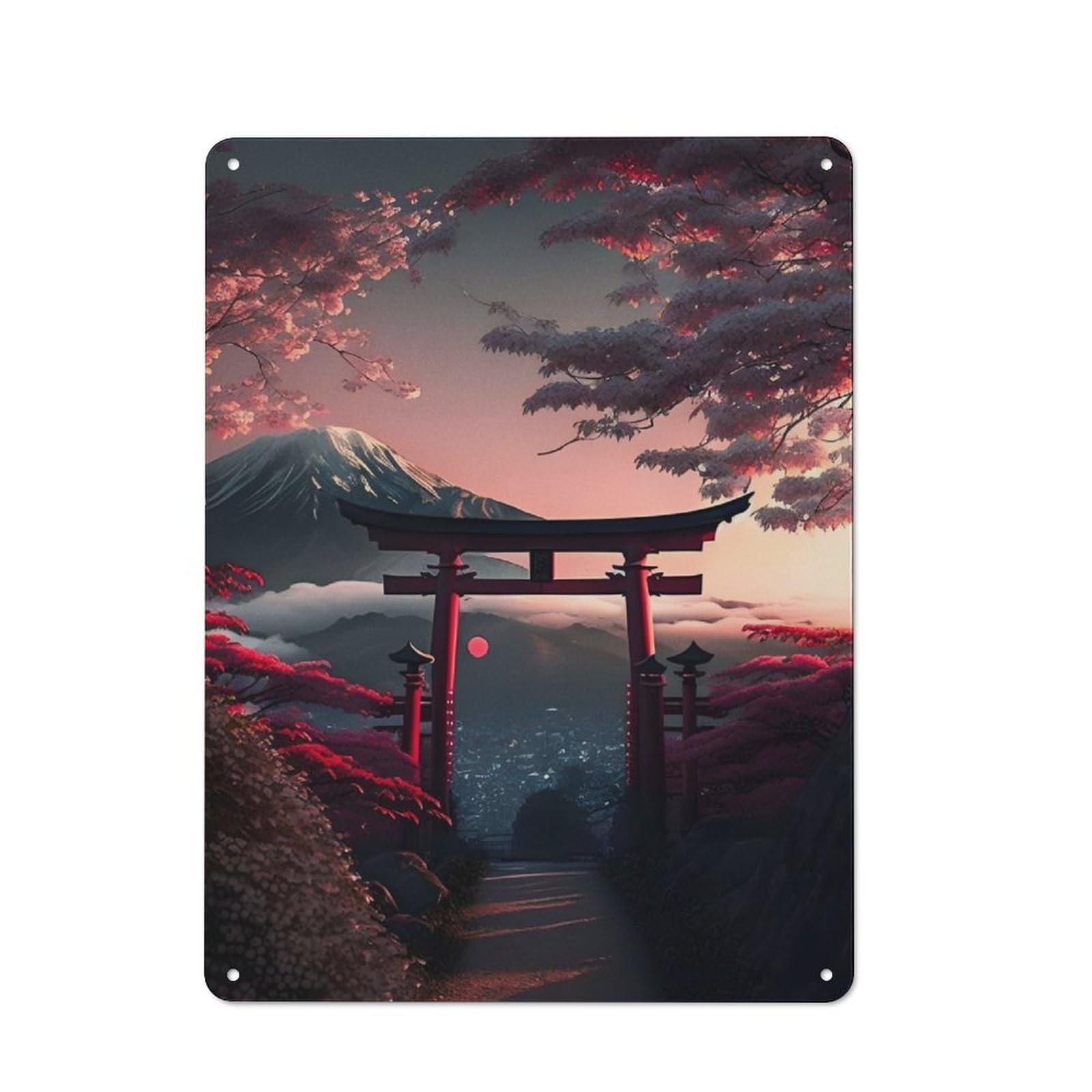 Junmoney Torii Gate View Mt Fuji Vintage Metal Sign 40X30cm For Workshop Wall, With Clear Vintage Wall Decor Character