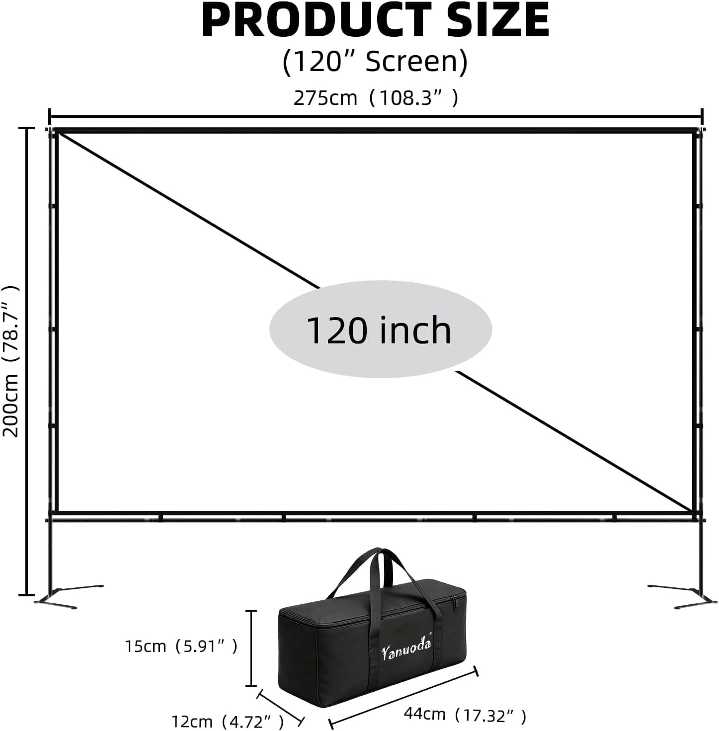 Écran de Projection 120" 4K HD 16:9 Anti-Pli avec Support Renforcé pour Home Cinéma Intérieur Extérieur