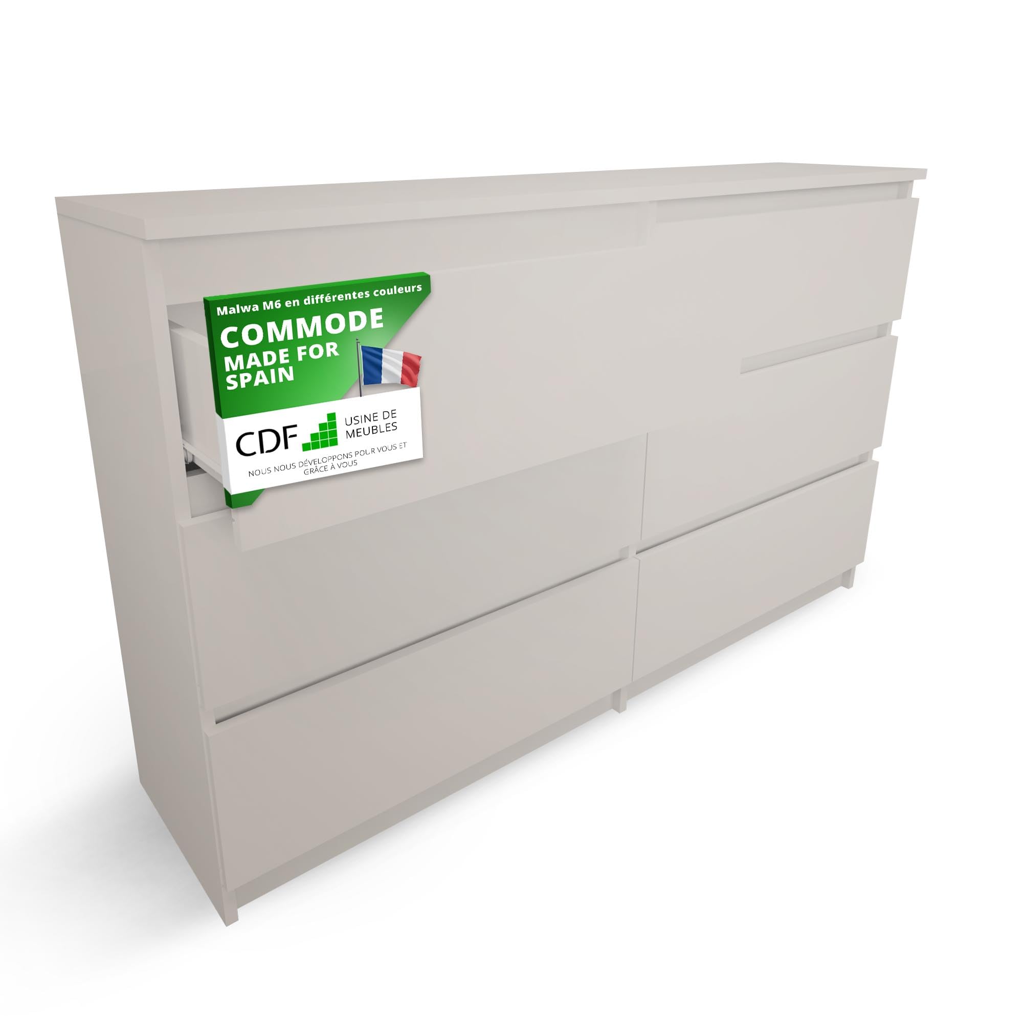 Commode de chambre moderne 6 tiroirs cachemire grand meuble de rangement bureau